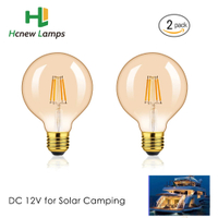 EDISON Globe bulb VINTAGE ambré Glass BASE 2200K Solar LED Lighting Lamp for camping Car Low Voltage