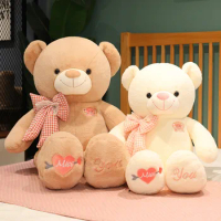 80cm Big Lovely Bow Bear Plush Toy Stuffed Soft Cute Teddy Bear Pillow Accompany Toys for Valentine Birthday Gift