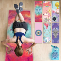 63*183/ 83*183cm Indoor Foldable Yoga Mat Cover Polyester Printed Sweat Absorbing Yoga Blanket Travel Yoga Strap Storage Bag