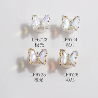 5 Pieces Of Korean Style 3D Aurora Symphony AB Shiny Crystal Butterfly Gold And Silver Frame Fashion Design Nail Art Accessories