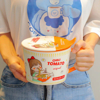 Microwave Instant Noodle Bowl Dormitory Student with Lid Ceramic Cute with Utensils Handle Dry Noodl