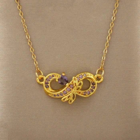 Fashionable infinity-shaped dragonfly heart-shaped amethyst zircon pendant necklace for ladies birthday gift Christmas gift