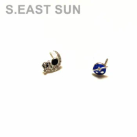 S.EAST SUN 925 sterling silver simple fashion asymmetric moon and ball earrings women's lovely party jewelry accessories