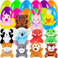 Sofier Plastic Easter Eggs with Animal Toys 12pcs Filled Easter Eggs 3.4" Easter Basket Stuffers Eas