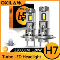2Pcs 120W H7 LED Bulb High Power Headlight Turbo With Fan 16-CSP Chips LED Lights For Car H7 Lamp 22000LM Super White 6500K 12V