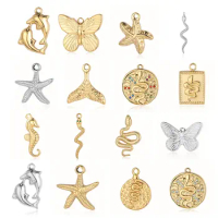 3pcs/Lot Cute Butterfly Mirror Polished 316 Stainless Steel Diy Charm Snake Women Jewelry Starfish Sea Horse Necklace Pendant