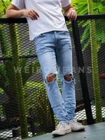 Weird Jeans - Harvey Blue - Celana Jeans Panjang Pria Slimfit Ripped Jeans Harvey Blue 32