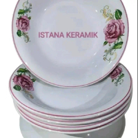 LUCKY Piring Makan keramik 3pcs,piring omega piring cekung 9inch/23cm Kitchenware Kado Ungu Bunga in