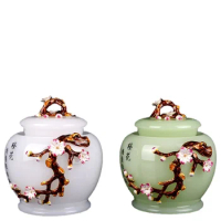 Jade Porcelain Enamel Color Tea Pot Large Pu'er Sealed Jar Household Storage Tank Tea Jar Gift Box