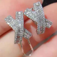 Custom Solid 10K White Gold Stud Earrings Push Earring Back Women X Wedding Anniversary Engagement Moissanite Diamond Earrings
