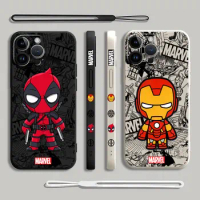 Cartoon Marvel Ironman Deadpool Phone Case for Xiaomi Mi 11 Pro 12T Pro 13T 11T 9 SE 11 Lite 10 Lite 10T Square Liquid Cover
