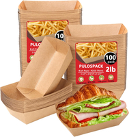 100 Pack 2lb Paper Food Boats Kraft Paper Food Nacho Trays Take Out Food Serving Boats for Snack Fre