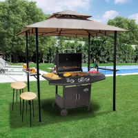 8'X5' Gazebo Grill Canopy with 4pcs Detachable LED Light, Perfect for Barbecue, Soft Top BBQ Canopy, Patio Gazebo