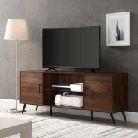 60 inch TV cabinet with modern glass frame suitable for TV furniture below 65 inches Walnut wood living room and home use
