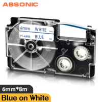Compatible for Casio Blue on White XR-6WEB Ribbon Printer 6mm 0.24" Label Tape Sticker for Casio KL7000 KL-120 KL-130 Printer