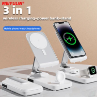 10000mAh Magnetic Wireless Power Bank With Stand 3 in 1 22.5W USB C PD20W Fast Charging Spare Battery for iPhone 15 Apple Watch
