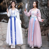 Retro Fairy Women Chinese Hanfu Dress Embroidery Oriental Princess Tang Dynasty Ancient Photography Stage Performance Outfit