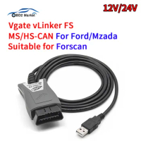 12/24V Vgate vLinker FS ELM327 USB For Ford Full FORScan Functions MS CAN HS CAN Switch OBD2 Car Diagnostic Scanner Adapter Tool