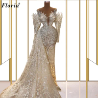 Long Sleeves Glitter Evening Dresses Long Mermaid Off-Shoulder Evening Gowns For Women Luxury Pageant Gowns вечерние платья