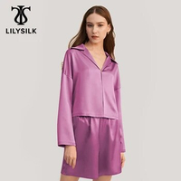 LILYSILK Silk Pajama Set for Women 2022 New Femme 22 Momme Top &amp; Elastics Shorts Suits Ladies Sleepwear Free Shipping