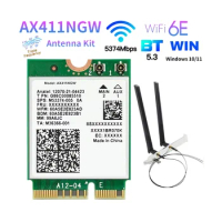 For Intel AX411 WiFi Card+2X8DB Antenna WiFi 6E CNVio2 BT 5.3 Tri-Band 5374Mbps Module for Laptop/PC