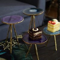 金箔包邊巴西瑪瑙片珠寶首飾飾品展示架 輕奢擺件餐廳蛋糕架
