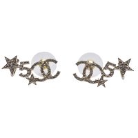 CHANEL 經典NO.5雙C LOGO星星點綴造型穿式耳環(金)
