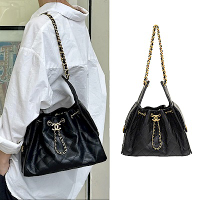 CHANEL香奈兒 Chanel 25 Hobo小型粒面牛皮皮穿鏈側背包(黑色)