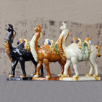 【唐三彩駱駝-小號-約長19*寬8*高23cm-1款/組】陶瓷嘯天駱駝擺件家居辦公旺財轉運-3001001