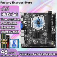 JINGSHA H61 ITX Motherboard Kit with Core i7 3770 processor+2*8GB=16GB DDR3 Memory+CPU Fan+512GB SSD H61S Set placa mae LGA 1155