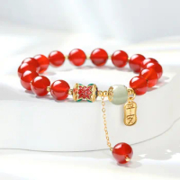 Southern red tourmaline beaded bracelet for women natural Hetian jade new style in bangles fashion chain exquisite jewelry