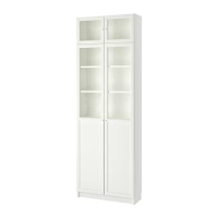 BILLY/OXBERG 書櫃附高度延伸櫃/玻璃門板, 白色, 80x30x237 公分