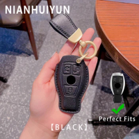 Leather Car Remote Key Case for Mercedes Benz A200/C E G class AMG GLS GLA GLK 3Buttons Auto Key Protection Accessories
