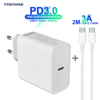USB C Power Adapter PD/QC3.0 65W/60W/45W/30W/18W 15V TYPE-C Wall Charger For Laptops/MacBook/iPad/iPhone/Samsung (C-C cable 2M)