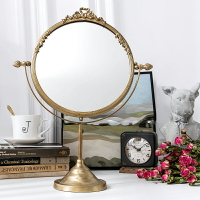 Mia家居歐美式古典黃銅梳妝鏡化妝臺桌面公主鏡高清手工網紅鏡子