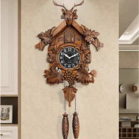 Retro Deer Head Cuckoo Wall Clock Living Room Study Fashion Decoration Home Clock Cuckoo Hourly Time Cuckoo Clock reloj de pared
