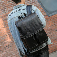 Leather Backpack Men's Fashion Retro Backpack Multi-Function Multi-Card Travel Punk Men Bags