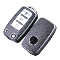 Leather Car Key Case Keys Full Cover Protection Shell Bag For VW Volkswagen Polo Tiguan Passat Golf Jetta Lavida Skoda Octavia
