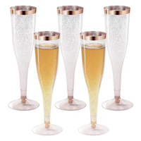 Champagne Flutes Plastic Disposable Wine Glass Rose Rim Disposable Champagne Flute Mimosa Glasses Party Cups CNIM Hot