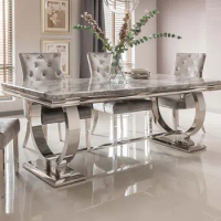 Modern Marble Top Dining Table Silver Chrome Stainless Steel Dining Table Set For Home Restaurant Furniture