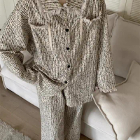 Pyjama Femme Striped Sleepwear Spring Vintage Pijama Femme All-match Pajamas For Women