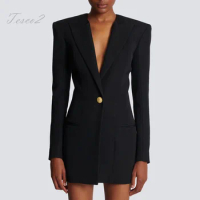 Tesco Women's Dress Formal Business Long Sleeve Dresses One Button Slim Fit Office Lady Dresses Elegant Dresses For Women 2024