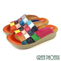 【GREEN PHOENIX】女 拖鞋 氣墊拖鞋 厚底 輕量 全真皮 真皮乳膠 台灣製