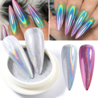 7 Colors Aurora Nail Powder Magic Mirror Gold Silver Decor Rubbing Glitter Pigment Flakes Manicure Accessories