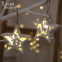 圣誕節裝飾品酒吧民宿燈飾 圣誕樹燈LED彩燈家用擺件木質星星雪人