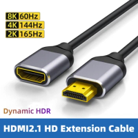 HDMI2.1 Extension Male to Female Cable 8K 60Hz/4K 144Hz/2K 165Hz HD HDMI Cables Support Dynamic HDR for TV, Displays, Projectors