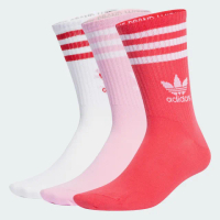 【adidas 愛迪達】襪子 中筒襪 運動襪 3雙組 三葉草 CREW SOCK 3STR 白粉紅 IU2660