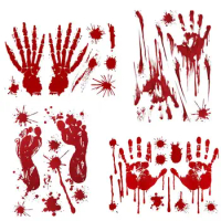 Halloween Decorations Bloody Handprint Wall Stickers Realistic Bloody Footprints Floor Clings Horror Halloween Party Props