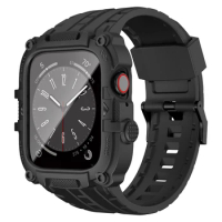 Luxury Sports TPU Full Coverage Protective Cover Case Strap For Apple Watch Band 44mm 45mm iWatch Bracelet Series 4 5 6 7 8 SE