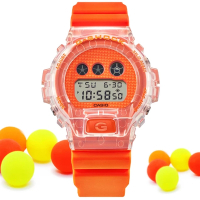 CASIO卡西歐 G-SHOCK 日本扭蛋 鮮豔色彩 透明框電子錶 DW-6900GL-4 亮橘